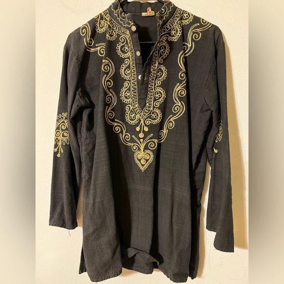 Vintage Hippie Black & Gold embroidered tunic - Picture 7 of 8